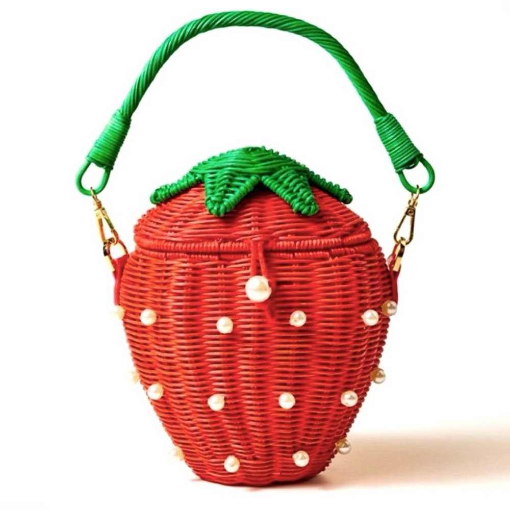 KATE SPADE NEW YORK x TARGET Strawberry Basket Bucket Bag NEW Red W Faux Pearls